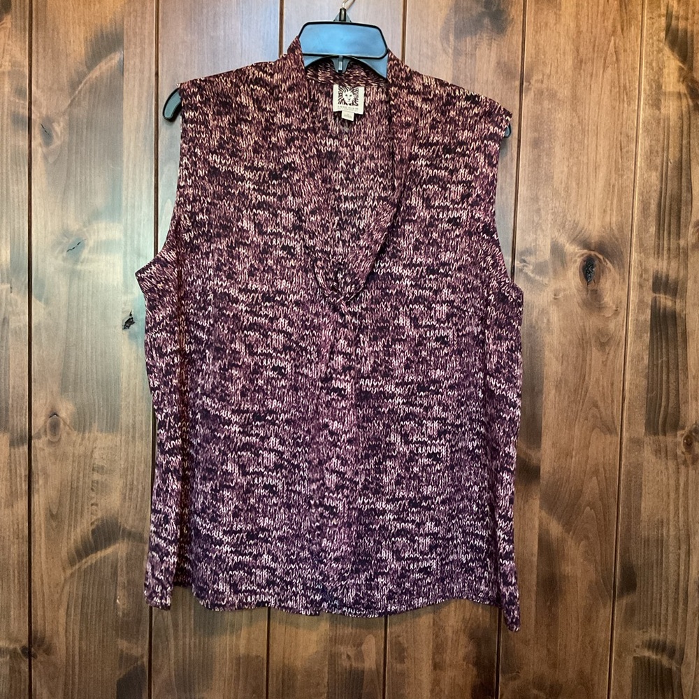 Anne Klein Purple Sleeveless Notched Collar Blouse